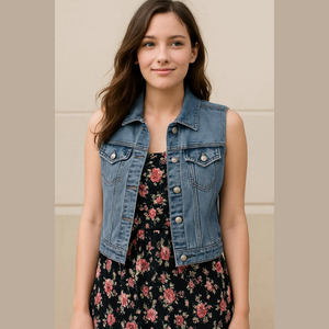 Vintage Candie's Blue Denim Vest with Shiny Gemstone Details